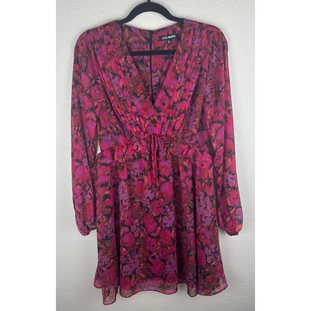 Steve Madden Pink Floral V-neck Mini Dress Size Medium